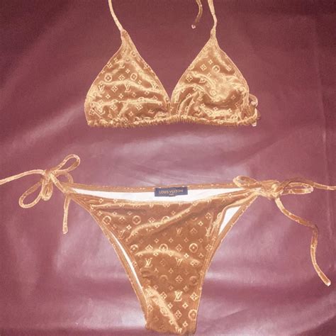 Louis Vuitton Women S Gold And Khaki Bikini And Tankini Bottoms Depop