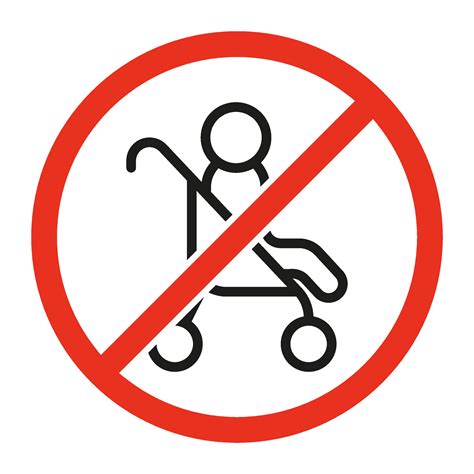 Prohibited Entry With Stroller Line Sign Symbol Of Pram With Baby