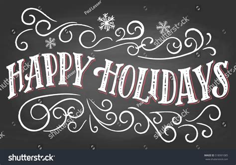 Happy Holidays Vintage Hand Lettering On Blackboard Background With