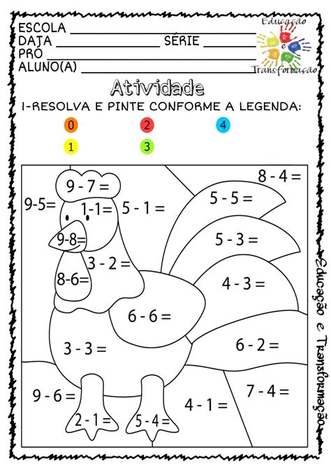 Pintura Legenda Adi O E Subtra O Atividade Para Trabalhar As