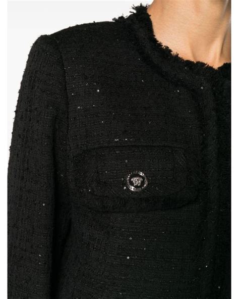 Versace Sequin Embellished Tweed Jacket In Black Lyst