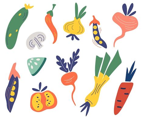 Premium Vector Vegetables Set Big Collection Of Colored Hand Drawn