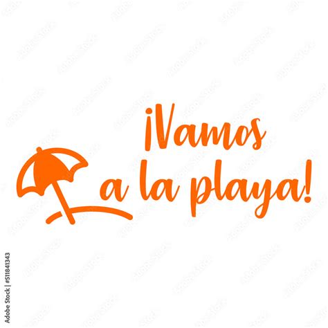 Banner con texto manuscrito Vamos a la playa en español Vector con