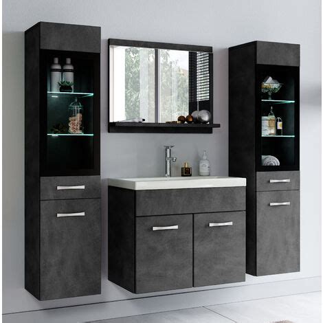 Meuble De Salle De Bain Rio Xl Led Cm Gris Armoire De Rangement