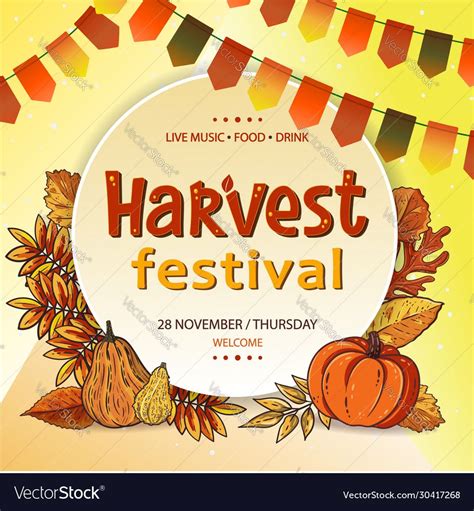 Harvest festival poster or flyer design with hand lettering label ...