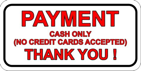 Payment Cash Only No Cards Accepted Sign Self Adhesive Sticker 200mm