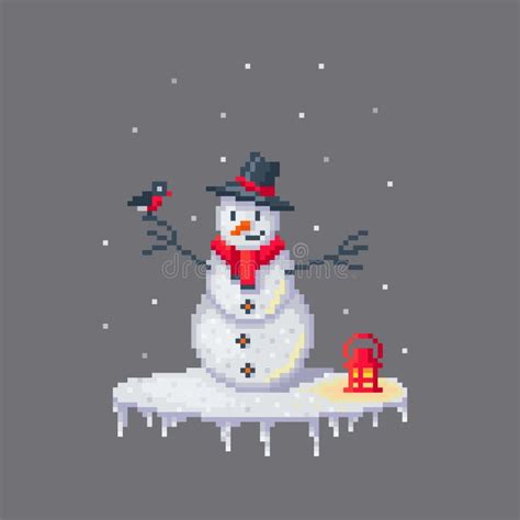 Pixel Art Snowman Icon Christmas Stock Vector Illustration Of