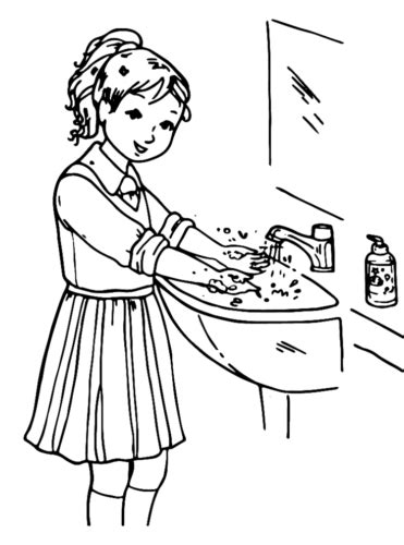 Girl Health Washing Hands Coloring Page Turkau