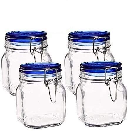 Buy Bormioli Rocco Fido Square Jar With Blue Lid 25 1 4 Ounce Set Of