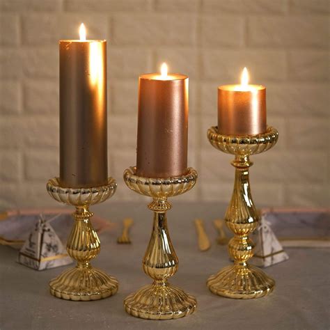 3 Mercury Glass Pillar Candle Holders Centerpieces Balsa Circle Llc