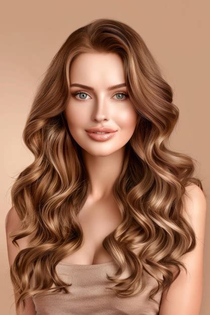 Beautiful Woman Model With Long And Shiny Wavy Hair Premium Ai