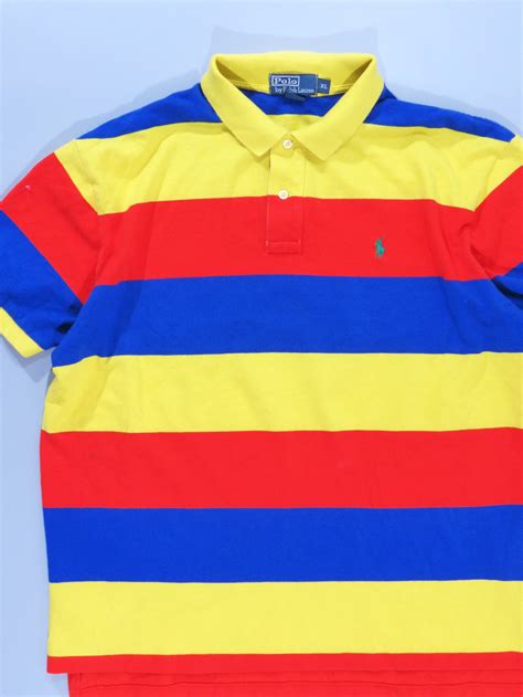 Polo Ralph Lauren Yellow Blue Striped Polo Shirt 5 Star Vintage