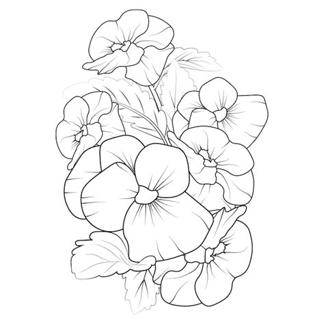 Premium Vector A Black And White Drawing Of Pansies Pansy Flowers