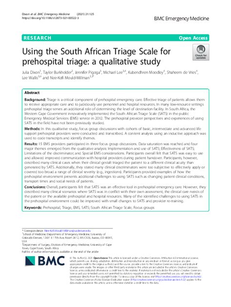 Pdf Using The South African Triage Scale For Prehospital Triage A