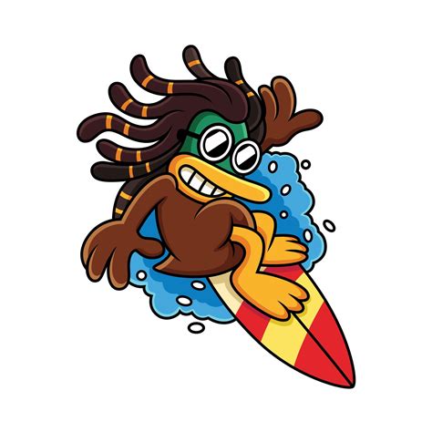 Cute Duck Surfing With Cool Expression Cartoon 1935297 Vector Art At