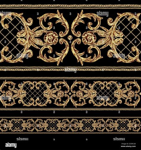 Baroque Style Golden Ornamental Segments Seamless Pattern Watercolor