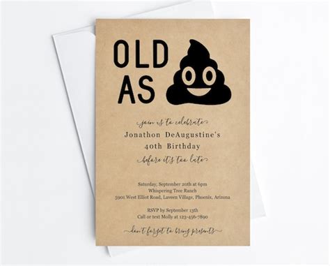 Funny Adult Birthday Invitation Template Printable Old As Etsy