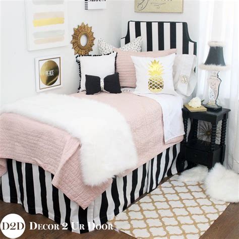 Blush Black And Gold Fur Designer Teen Girl Bedding Set Girl Comforters