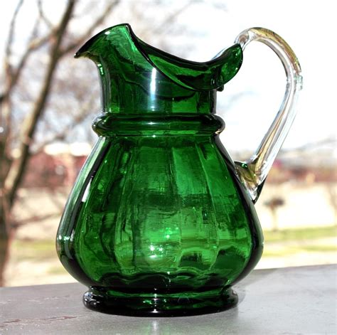 Green Pitcher Handblown Green Glass Pitcher Handmade Pitcher Italian