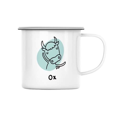 Mug en Métal Emaillé Boeuf Signe Astrologique Chinois Dessin Zodiaque