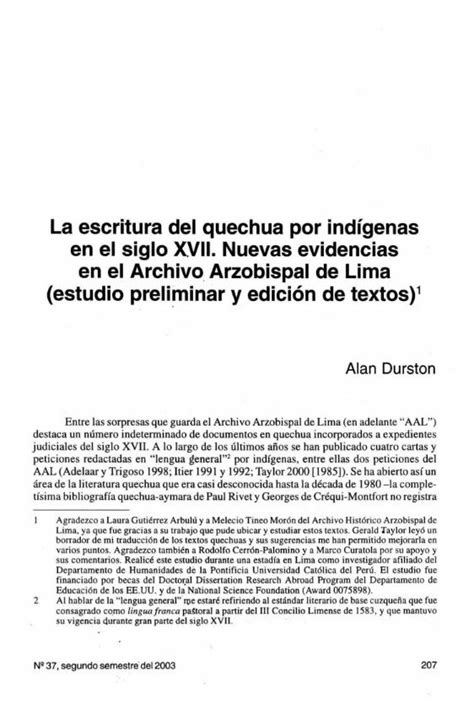 Pdf La Escritura Del Quechua Por Indígenas En El Siglo La Escritura Del Quechua Por