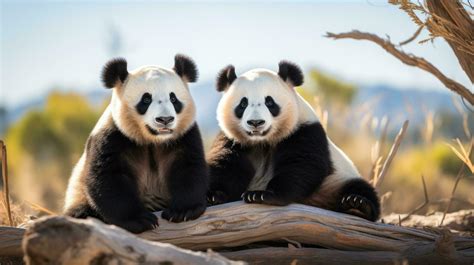 Two Pandas Sitting Together Looking Content And Relaxed 32193998 Stock