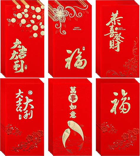 36pcs Chinese Red Envelopes 6 Styles Chinese New Year Red Packet Lai