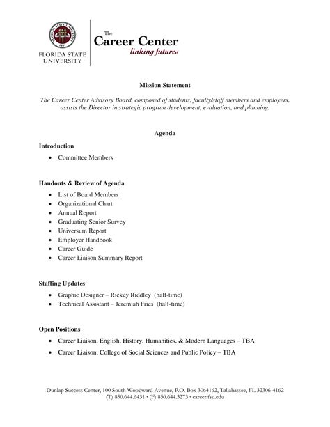 Advisory Board Agenda Sample Hq Printable Documents