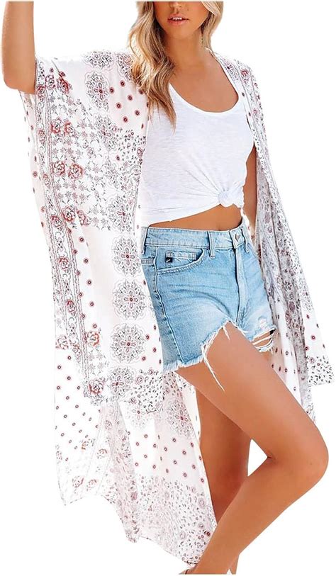 Kimono Cardigans For Women Summer Beach Floral Chiffon Long Bikini Cover Up Tops At Amazon Women