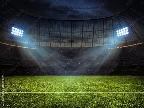 Soccer football stadium with floodlights Stock Photo | Adobe Stock