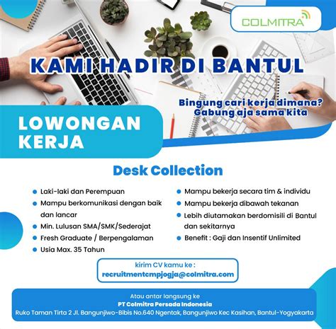 Lowongan Kerja Desk Collection Di PT Colmitra Persada Indonesia