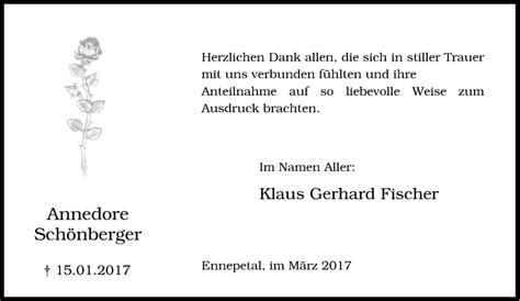 Traueranzeigen von Annedore Schönberger Trauer in NRW de