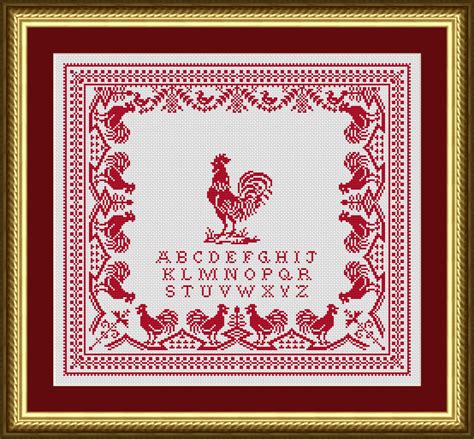 Antique Red Rooster Cross Stitch Pattern Happiness Is Heartmade