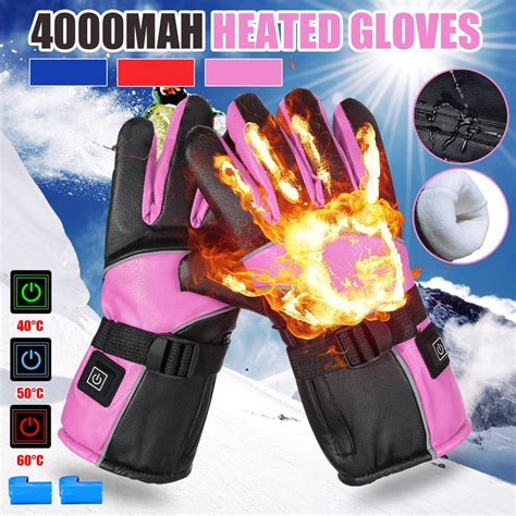 Electric Heated Gloves Battery Powered Rechargeable Heated Gloves Waterproof Insulated Three ...