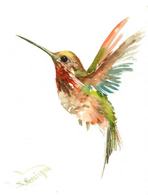 A Watercolor Painting Of A Hummingbird In Flight