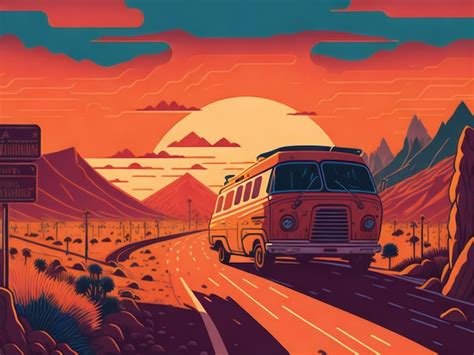 Premium Ai Image A Flatstyle Illustration Of A Van Driving Along A