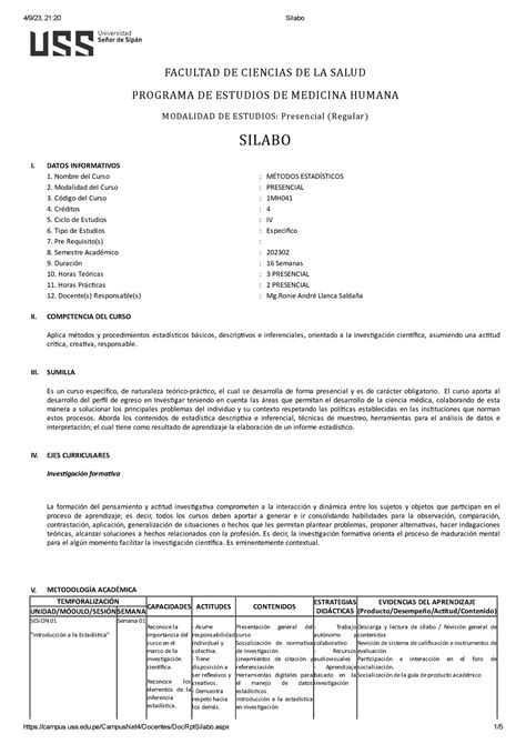 Silabo Metodos 2023II FACULTAD DE CIENCIAS DE LA SALUD PROGRAMA DE