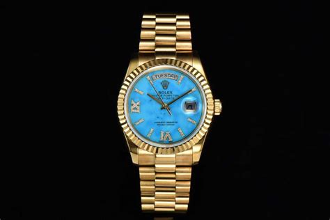 Rolex 36 Mm Turquoise Diamond Roman Dial In Yellow Gold Top Brands Sale