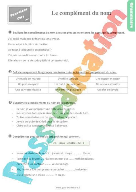 Le Compl Ment Du Nom Au Cm Evaluation Et Bilan Pdf Imprimer Par