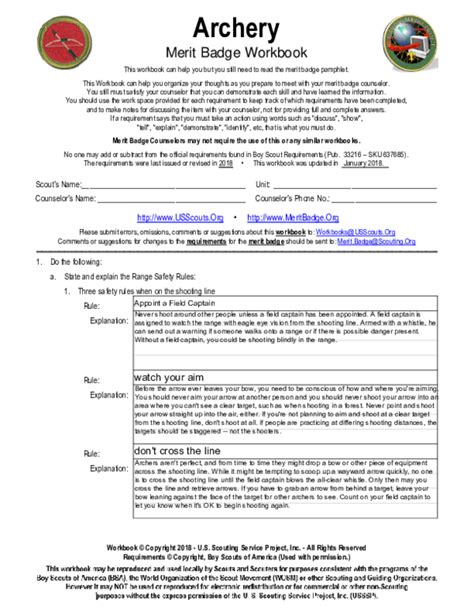 Bsa Archery Merit Badge Worksheet