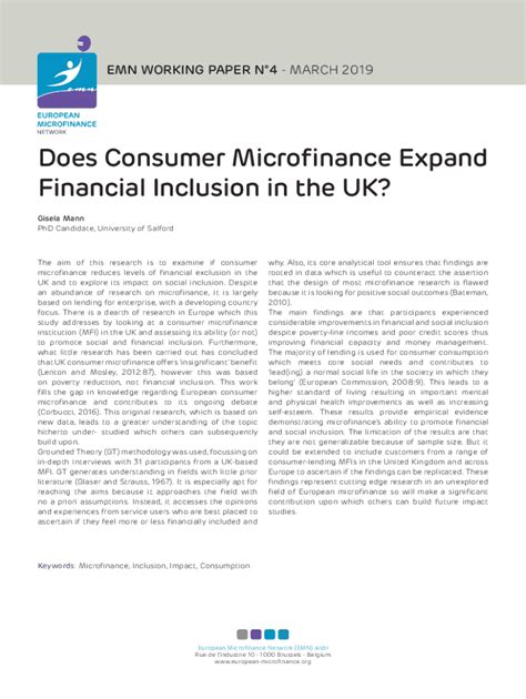 Fillable Online Does Consumer Microfinance Expand Financial Inclusion