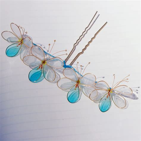 Japanese Kanzashi Handmade Sakae Blue Flower Set Hairpin Etsy