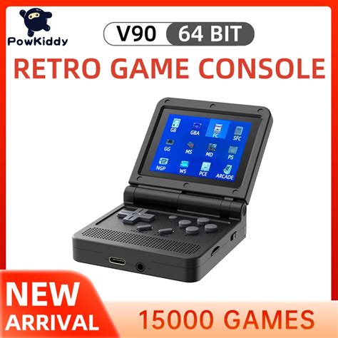 Powkiddy V90 Black Retro Game Console 3 Inch Ips Screen Clamshell