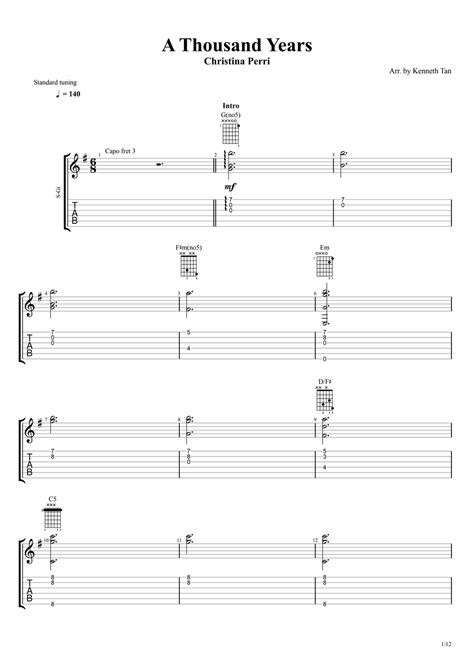 Christina Perri A Thousand Years Fingerstyle Guitar Sheet