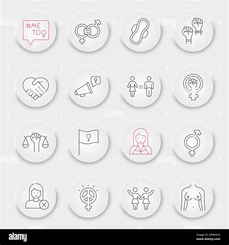 Feminism Line Icon Set Gender Equality Collection Vector Sketches Neumorphic Ui Ux Buttons