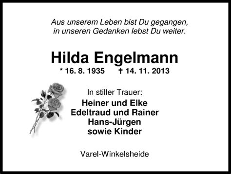 Traueranzeigen Von Hilda Engelmann Nordwest Trauer De