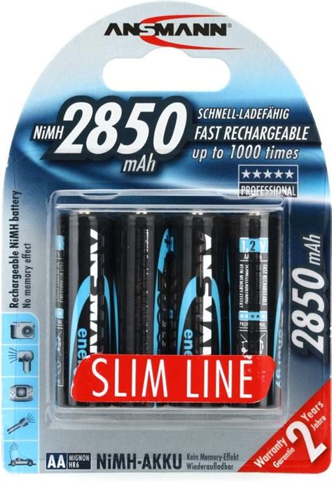 Ansmann Aa 2850mah Slimline Rechargeable Nimh Battery 4 Pack Sweetwater