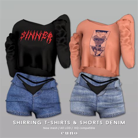 Shirring T Shorts Denim Euno Sims On Patreon Sims Clothing