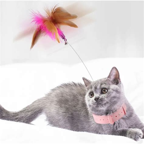 Interactive Cat Toys Funny Feather Teaser Stick With Bell Pets Collar