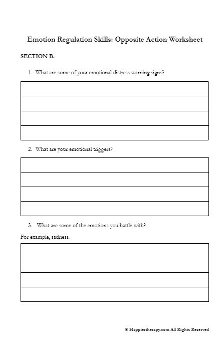 Emotion Regulation Skills Opposite Action Worksheet Happiertherapy